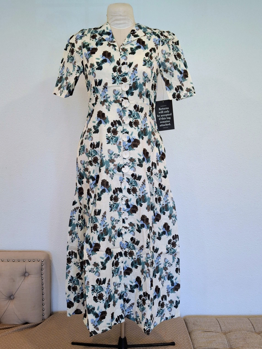 NWT Tuckernuck Budding Bluebell Hadley Linen Floral Maxi Dress XS